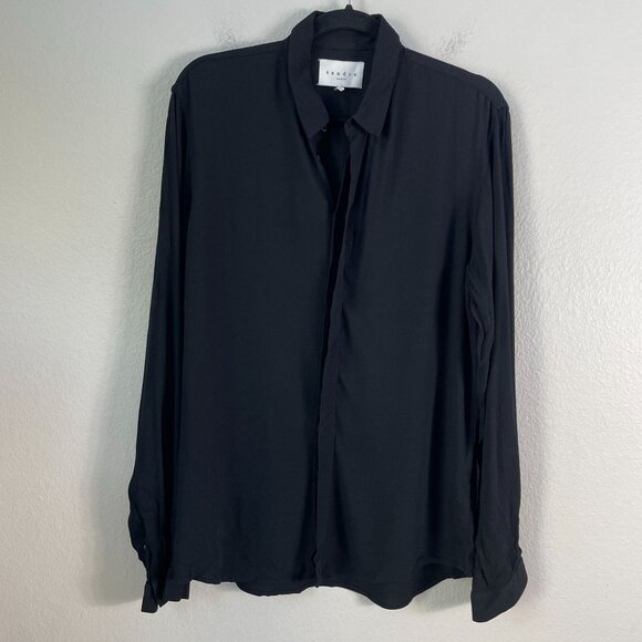 Sandro Womens Medium Black Button Up Shirt Long Sleeve Blouse Top - Picture 9 of 11